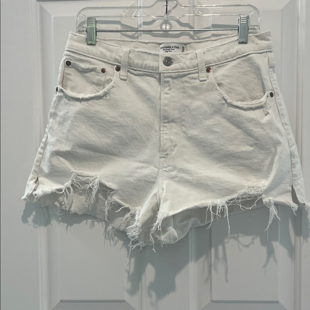 Abercrombie & Fitch White Distressed Cutoff Denim Shorts